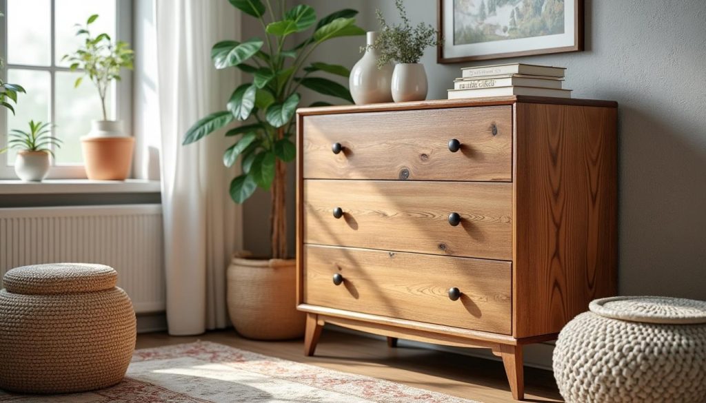 découvrez cette commode en bois de manguier à seulement 8,95 € chez action, pour apporter une touche brocante chic et abordable à votre intérieur.